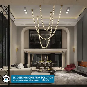 3D Render Interior Home Design Services Construction and Architecture Design for Luxury Modern House Living Room Kitchen