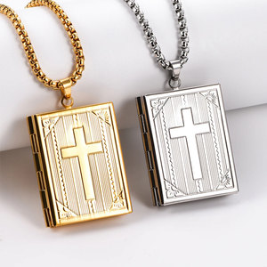 Delicado Collar con Colgante de Marco de Fotos en Acero Inoxidable 316L Chapado en Oro PVD de 14k/18k, Joyería Fina, Collar con Diseño de Biblia para Mujeres y Hombres - Product Image 2