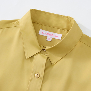 เสื้อเบลาส์แฟชั่นสำหรับผู้หญิงสีพื้นติดกระดุมปกเสื้อกระดุมแถวเดียวหรูหราออกแบบได้ตามต้องการ - Product Image 3