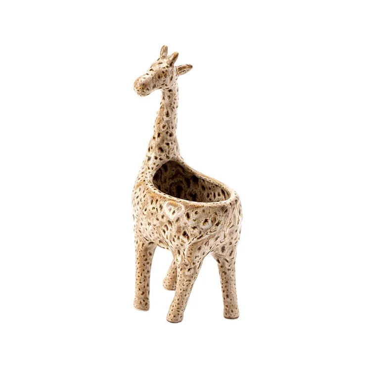 Indoor Creative Flowerpot Decoration Cartoon Mini Giraffe Shaped Animals Kiln Glazed Ceramic Flower Pot