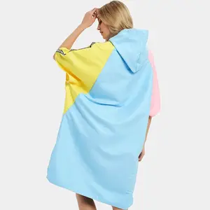 Microfiber Suede Swimsuit Cover Up Custom Printed Surf Poncho Towel Changing Robe With Hood