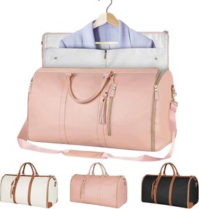 <span class=keywords><strong>Sac</strong></span> <span class=keywords><strong>de</strong></span> voyage pliable 2-en-1 en cuir PU rose avec logo personnalisé, fermeture éclair étanche et organisateur pour femmes et hommes - Product Image 1