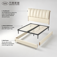 Cadre de lit confortable en cuir véritable, style minimaliste moderne, luxe, taille King & Queen, meubles de chambre à coucher en bois V467