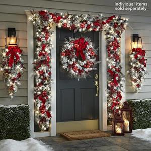 Couronne de Noël ronde en rotin floqué à suspendre au mur et à décorer les portes pour la décoration de la maison - Product Image 2