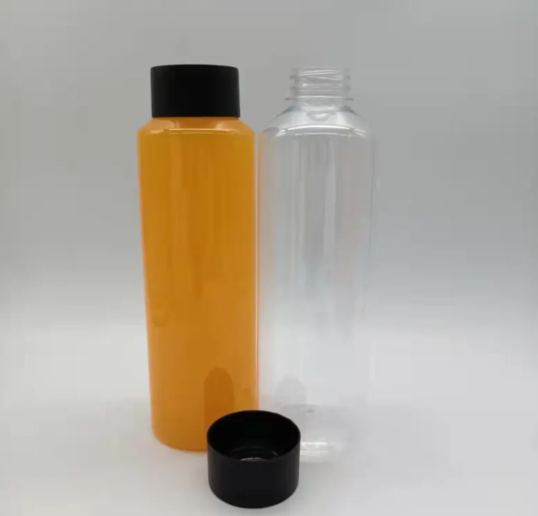 1 Liter 1,5-Liter-Saft-Plastikflasche mit schwarzer manipulation sicherer Kappe, transparenter Zylinder rund, LOGO-Anpassung