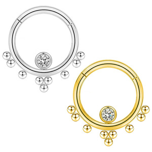 Anillo de Nariz de Acero Inoxidable con Cristal Engastado, Joyería de Piercing en Forma de Bola Redonda Plateada y Dorada DQ00121 - Product Image 1