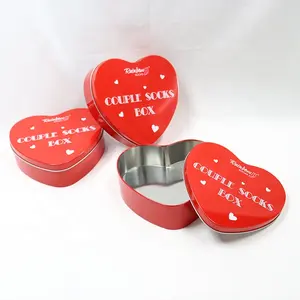 New Arrived Heart Shaped Gift Tin Can Customized Logo Design Printed Empty Metal Tinplate Socks Storage Tin Canister For Food