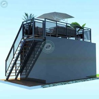 Café-bar en conteneur de 20 pieds, petit café avec terrasse sur le toit et escalier, fast-food, brasserie avec tables en Colombie