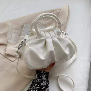 Portable retro folding cloud bag, casual underarm shoulder crossbody bag, solid color PU <b>handbag</b>, tote bag - Product Image 3