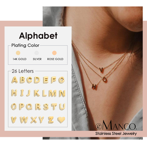 EManco Gioielli in Acciaio Inossidabile alla Moda, Collana con Ciondolo Iniziale A-Z Placcato <span class=keywords><strong>Oro</strong></span> PVD, Gioielli da Donna - Product Image 1
