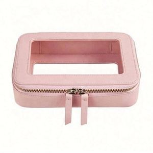 กระเป๋าใส่เครื่องสำอางแบบพกพาขนาดใหญ่ โปร่งใส วัสดุหนัง PU พร้อมช่องใส TPU ซิปใช้งานสะดวก - Product Image 2