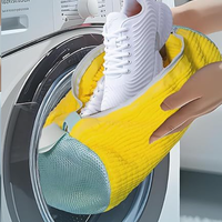 Sac de lavage pour chaussures en tissu durable avec fermeture éclair bleue - Matière polyester jaune pour tous types de chaussures