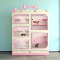 Vitrine en bois pour chat, type villa, avec lit à trois niveaux, maison en verre pour chat, grand espace, meuble de soins et d'accompagnement