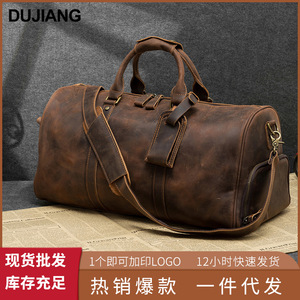 Bolsa de Viaje Dujiang de Cuero Genuino, Gran Capacidad, Bolsa de Gimnasio para Hombre, Cuero Crazy Horse Marrón - Product Image 2