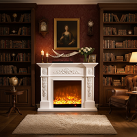 Cheminée électrique autoportante moderne à LED blanche antique avec insert en pierre, télécommande et chauffage pour intérieur