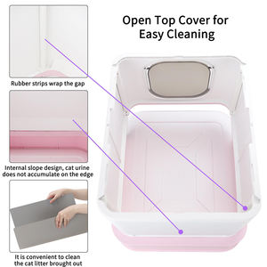 Grand bac à litière anti-éclaboussures avec couvercle Boîte à litière en plastique fermée avec tiroir à litière type <span class=keywords><strong>toilette</strong></span> pour <span class=keywords><strong>chat</strong></span> - Product Image 3