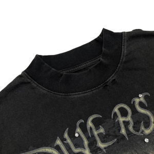 T-shirt court OEM pour homme en coton noir délavé à l'acide, avec pierres cloutées, impression DTG personnalisée, coupe oversize, manches courtes, col rond épais - Product Image 5