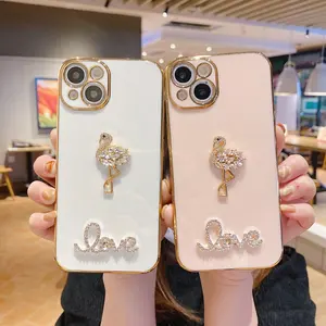 Роскошный Алмазный Фламинго гальванизирующий Чехол для мобильного телефона iPhone 14 13 12 Pro Max красивый дизайнерский защитный чехол