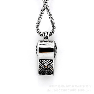 Yunnique Collier pendentif sifflet rétro en acier titane, bijoux de mode unisexe, design ovale TGHP-0562 - Product Image 4