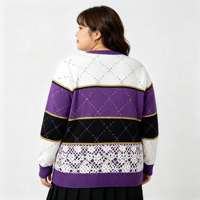 Pull-over en tricot à col rond pour femme, à manches longues, avec dentelle ajourée et rayures, colorblock, OEM