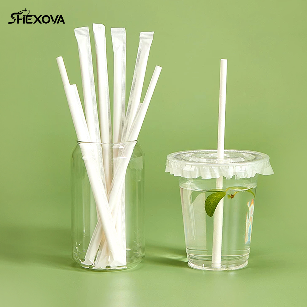 Wholesale Disposable Biodegradable Paper Drinking Straw With Custom Logo White Thickened Bubble Tea Coffee Paper Straws