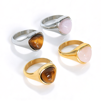 Bague en acier inoxydable de style tendance, non ternissable, polissage élevé, plaqué or 18 carats, de haute qualité, en forme de triangle, en œil de tigre