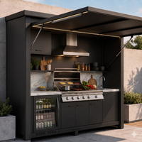 Ensemble de meubles de cuisine extérieure sur mesure avec grill coulissant, évier, réfrigérateur et rangement