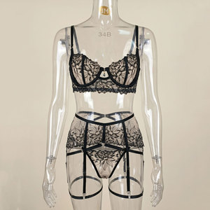 Ensemble de lingerie sexy en dentelle brodée ajourée, respirant et confortable, effet sculptant - Product Image 6