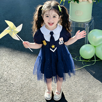 Nouvelle Robe en Tulle à Manches Courtes pour Filles 2026, Robe d'Été Respirante pour Enfants avec Motif Chemise et Cravate pour Tout-Petits et Petites Filles