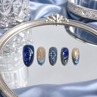 Y14 Kaixin – Fournitures en gros de faux ongles à presser en acrylique, ultra-brillants, légers, réutilisables, bleus, en forme d'amande, pour fêtes, 10 pièces, courts
