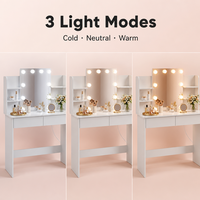 Meuble de chambre à coucher moderne, table cosmétique blanche avec 4 étagères de rangement, 2 tiroirs, miroir de vanité et éclairage LED