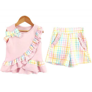 Conjuntos de Ropa para Niñas, Camisa sin Mangas y Pantalones Cortos a Cuadros Coloridos, Estilo Casual, Venta al Por Mayor - Product Image 2