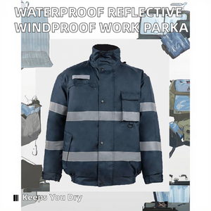 Chaqueta de Trabajo de Invierno para Hombre, 100% Poliéster Oxford, Aislada, Resistente al Viento, Impermeable, Reflectante, con Cuello Alto y Cremallera, Cálida y Segura - Product Image 2