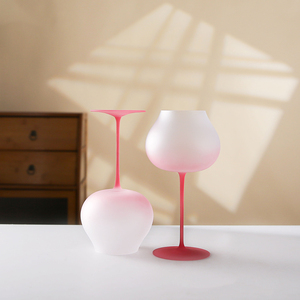 Verre à <span class=keywords><strong>vin</strong></span> rouge de luxe en cristal, style ballon, à pied extra long, grand bol, rose dégradé mat givré, minimaliste moderne - Product Image 3