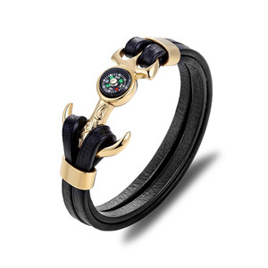 Pulsera de cuero PU con forma de ancla chapada en oro, ajustable, estilo vintage, unisex, regalo de joyería de moda para hombres y mujeres - Product Image 1