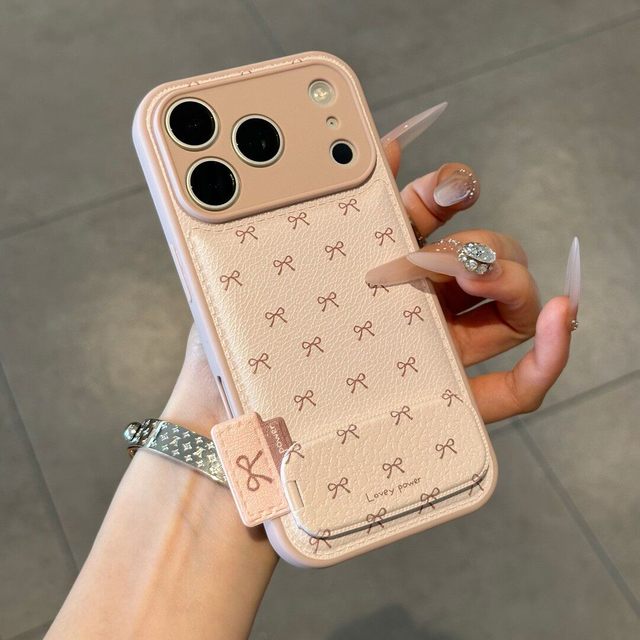 Pink Luxury Full-screen Bow Tie Leather Texture Shockproof Mirror Surface Protection Case for for 17/11