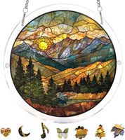 Kit de puzzle en acrylique personnalisé, attrape-soleil en verre teinté, motif colibri et coucher de soleil, décoration à suspendre à la fenêtre, cadeau artisanal