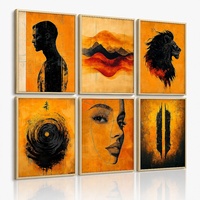 Art mural Portrait de lion afrocentrique aux tons terreux pour salon de whisky privé, commande en gros, accent décoratif premium