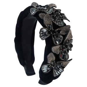 Diadema de novia vintage con borde ancho de borreguito y diamantes incrustados para mujer - Product Image 5