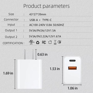 PD 20W caricatore da parete veloce USB tipo C Dual port US EU Plug A + C adattatore di alimentazione del caricatore del telefono cellulare - Product Image 4