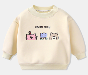 เสื้อสเวตเตอร์สำหรับเด็ก, เสื้อสเวตเตอร์คอกลมไม่มีฮู้ดผ้าฟลีซหนาพิมพ์ลายดอกไม้ฤดูใบไม้ร่วงฤดูหนาว - Product Image 4