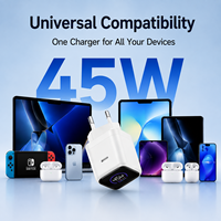 Chargeur rapide Type-C 45W avec affichage numérique, adaptateur mural PD prise EU pour smartphone, tablette, ordinateur portable, chargeur de voyage compact