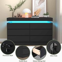 Meuble de rangement modulaire en bois fait main, noir, à six tiroirs, éco-responsable, avec éclairage d'ambiance, style technologique et luxueux (pour salon et chambre)