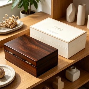 Custom Natural Wood Gift <b>Box</b> <b>with</b> Hinged <b>Lid</b> Brown <b>Wooden</b> Packaging <b>Box</b> for Crafts Jewelry Watch <b>Storage</b> Premium Wholesale - Product Image 5