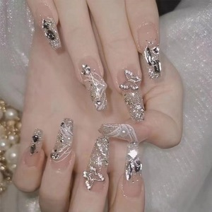 <span class=keywords><strong>Uñas</strong></span> Postizas <span class=keywords><strong>Estilo</strong></span> Ins de Longitud Media con Diseño de Mariposas y Microdiamantes Deslumbrantes, Removibles - Product Image 2