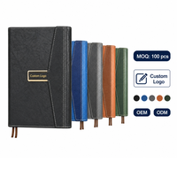 Carnet A5 en cuir PU avec logo personnalisé, reliure cousue, couverture rigide, 100 feuilles, vente en gros, OEM, cadre doré, plaque à fermoir, rabat, agenda