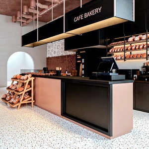 Meubles de café personnalisés, mobilier de café moderne, comptoir de boulangerie, comptoir de bar en bois avec éclairage LED - Product Image 1