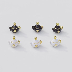 Pendentif théière 3D en alliage noir et blanc pour la fabrication de bijoux, accessoires DIY, vente en gros - Product Image 4