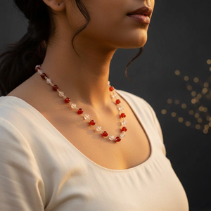 Collier religieux classique pour femme en cornaline rouge et perles d'eau douce - Idée cadeau SKU ABDN-20014 - Product Image 2