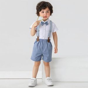 Ensemble de vêtements pour bébé garçon en coton, chemise + <span class=keywords><strong>short</strong></span> + nœud papillon + bretelles, tenue de gentleman pour l'été - Product Image 2